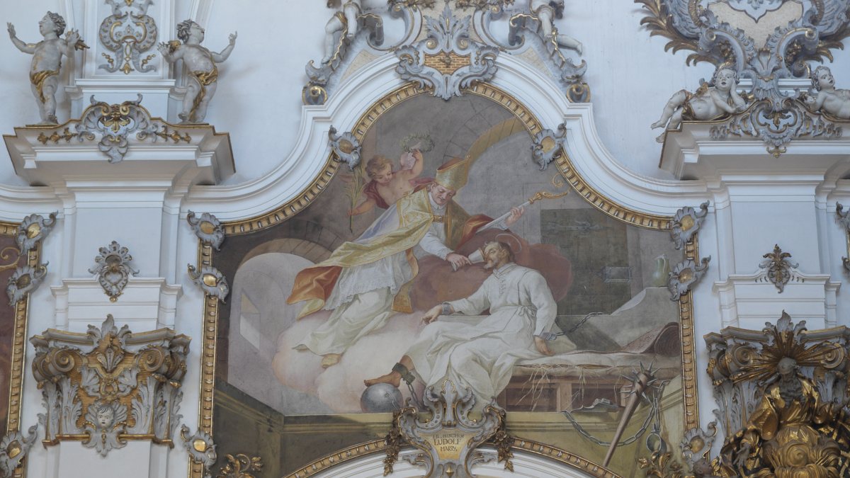 Katholische Pfarrkirche, ehemalige Pr&auml;monstratenserklosterkirche St. Johannes Baptist in Steingaden im Landkreis Weilheim-Schongau (Bayern/Deutschland). Darstellung: Ludolf I., Bischof von Ratzeburg Ludolf I., Bischof von Ratzeburg (GFreihalter [CC BY-SA 3.0 (https://creativecommons.org/licenses/by-sa/3.0)])