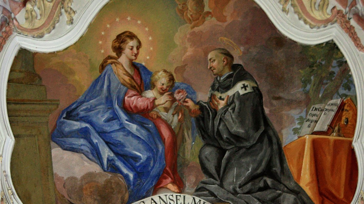 Stift Ossiach - die Jungfrau Maria erscheint Anselm von Canterbury, Gem&auml;lde vom Josef Ferdinand Fromiller (JJ55 [Public domain])