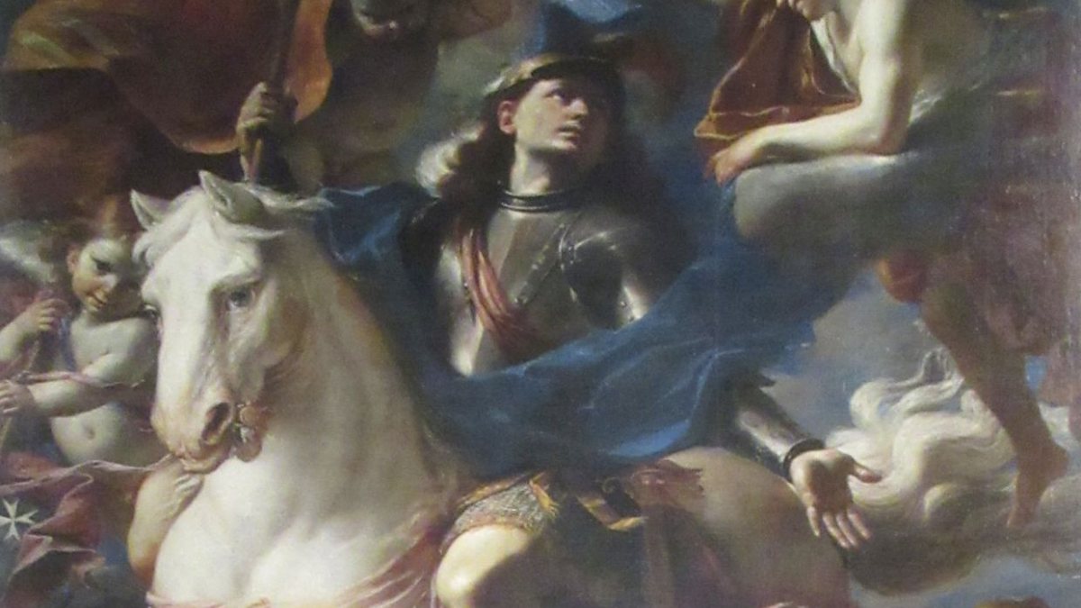 Mattia Preti: Georg zu Pferde, um 1663, in der Konkathedrale St John's in Valletta auf Malta (Joachim Schäfer - <a href="https://www.heiligenlexikon.de">Ökumenisches Heiligenlexikon</a>)
